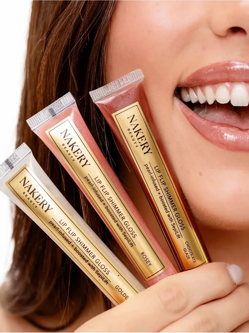Nakery Lip Flip Shimmer Pearl & Peptide-Infused High-Shine Lipgloss - Rosey